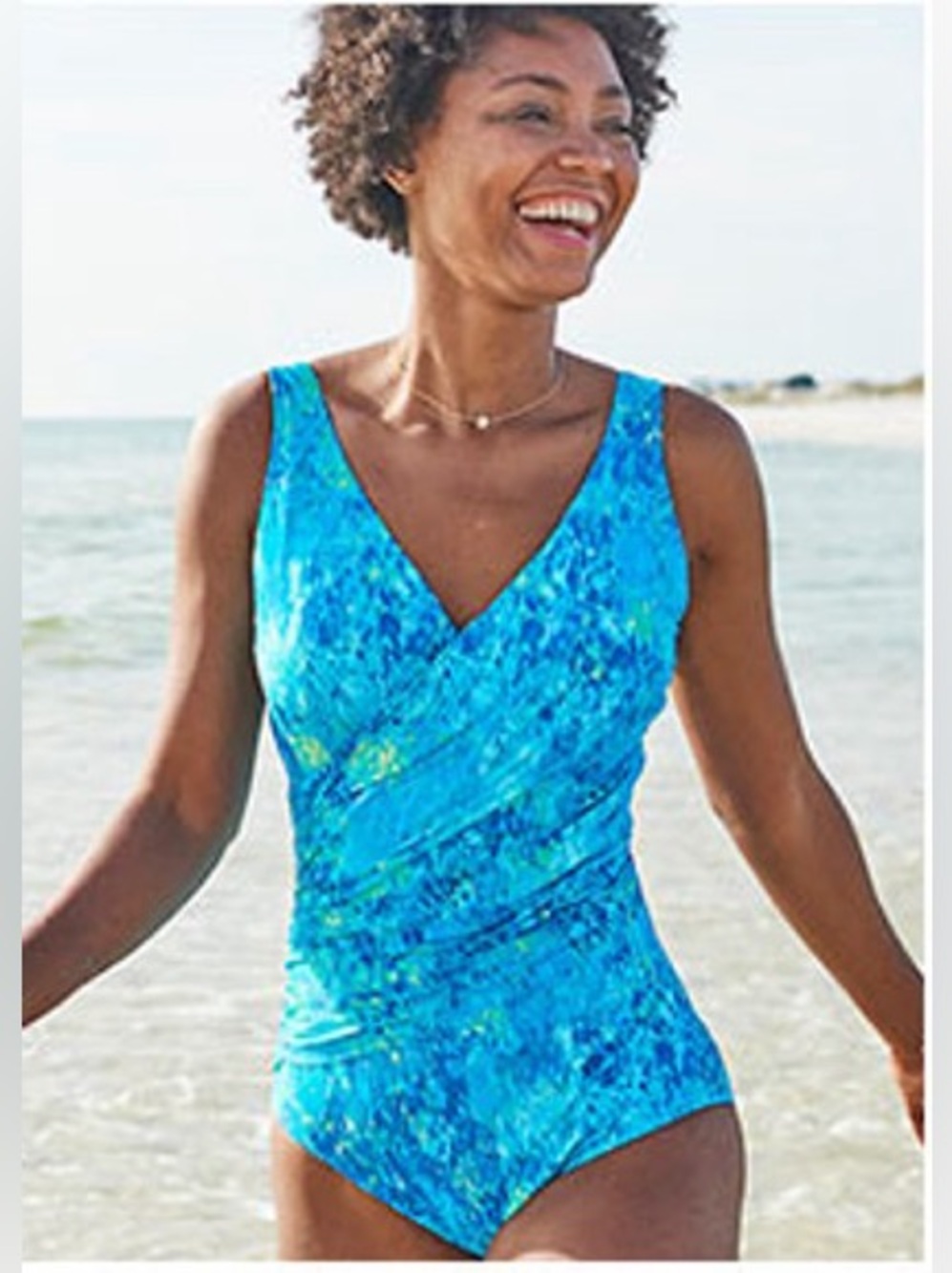 L.L. Bean Turquoise and Teal Patterned One-Piece Swimsuit